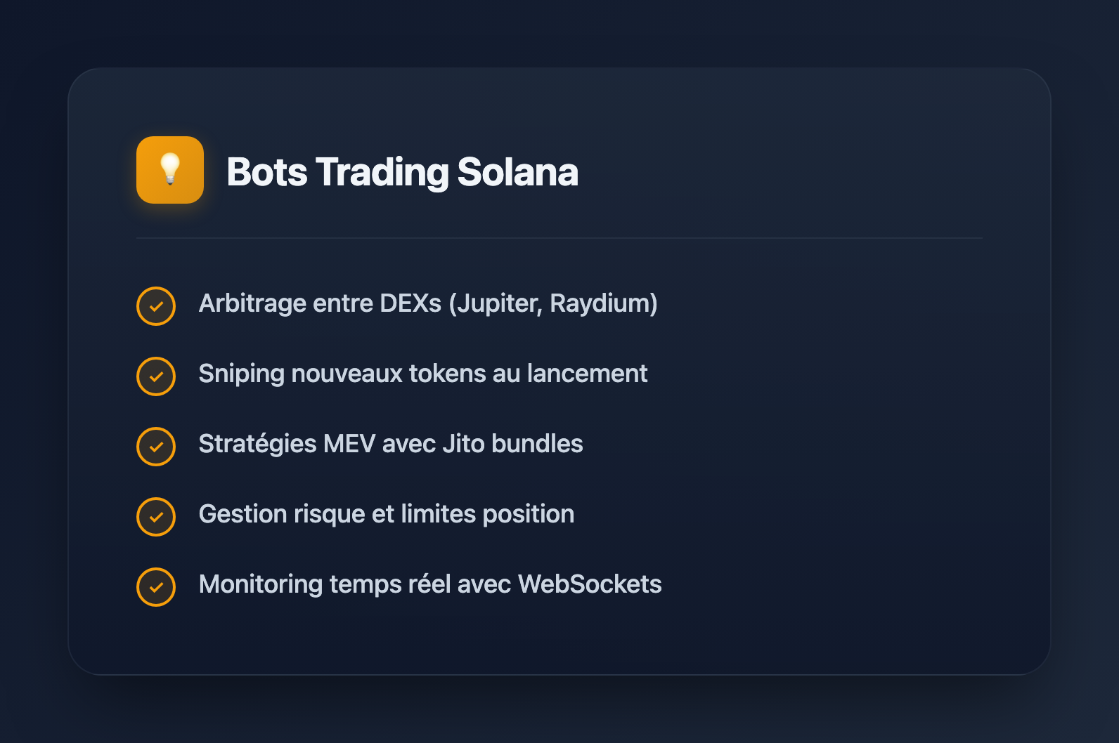 Essentiels des Bots de Trading Solana - Points Cles