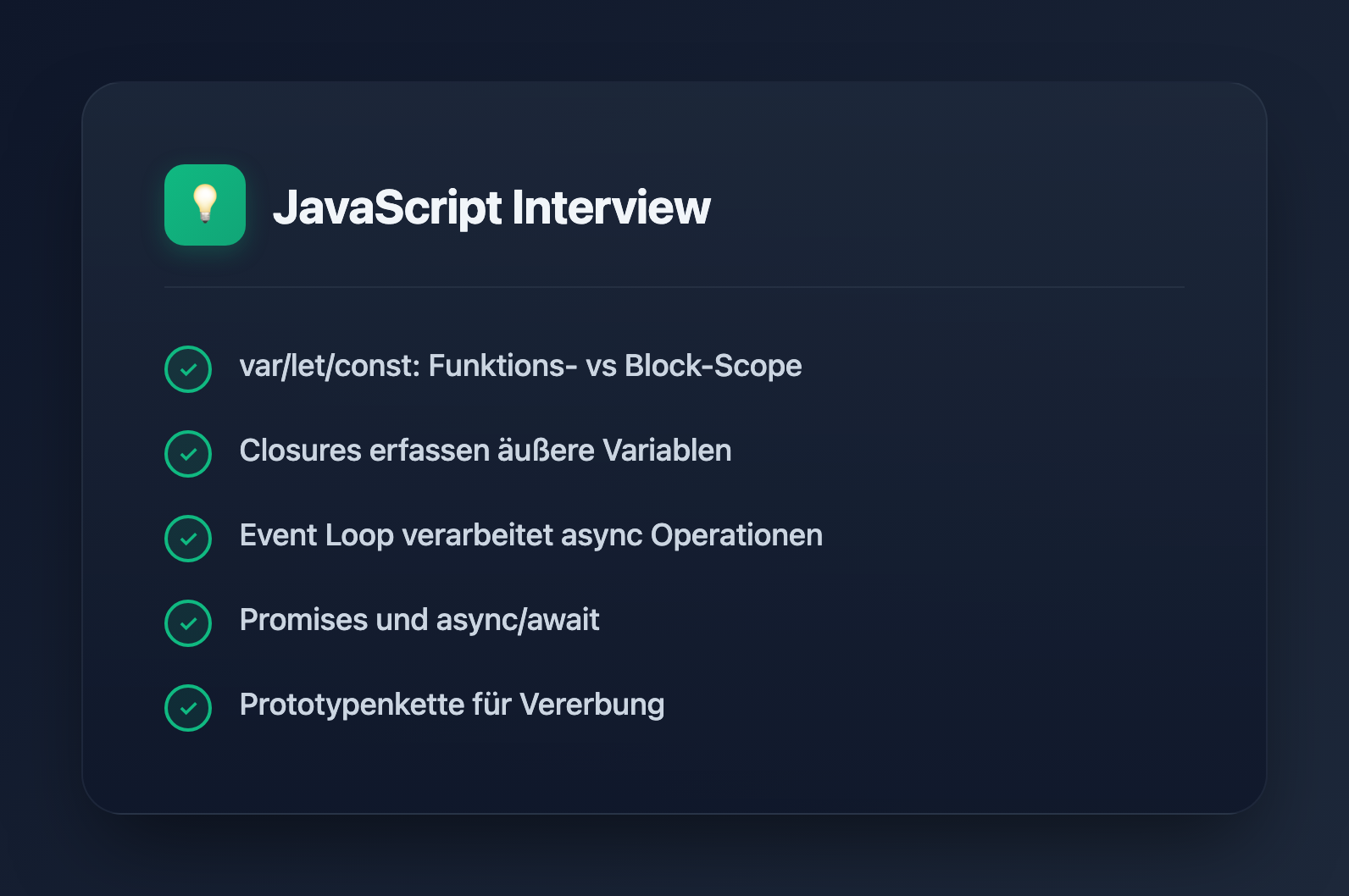 Die 20 wichtigsten JavaScript-Interviewfragen und Antworten (2026) - Key Takeaways