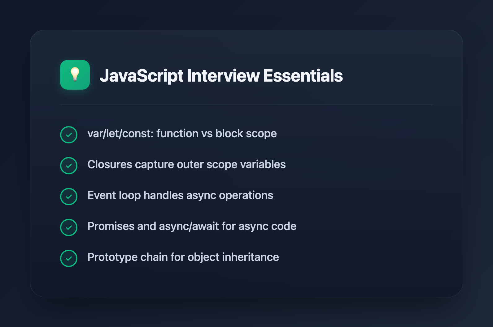 Top 20 JavaScript Interview Questions and Answers (2026) - Key Takeaways