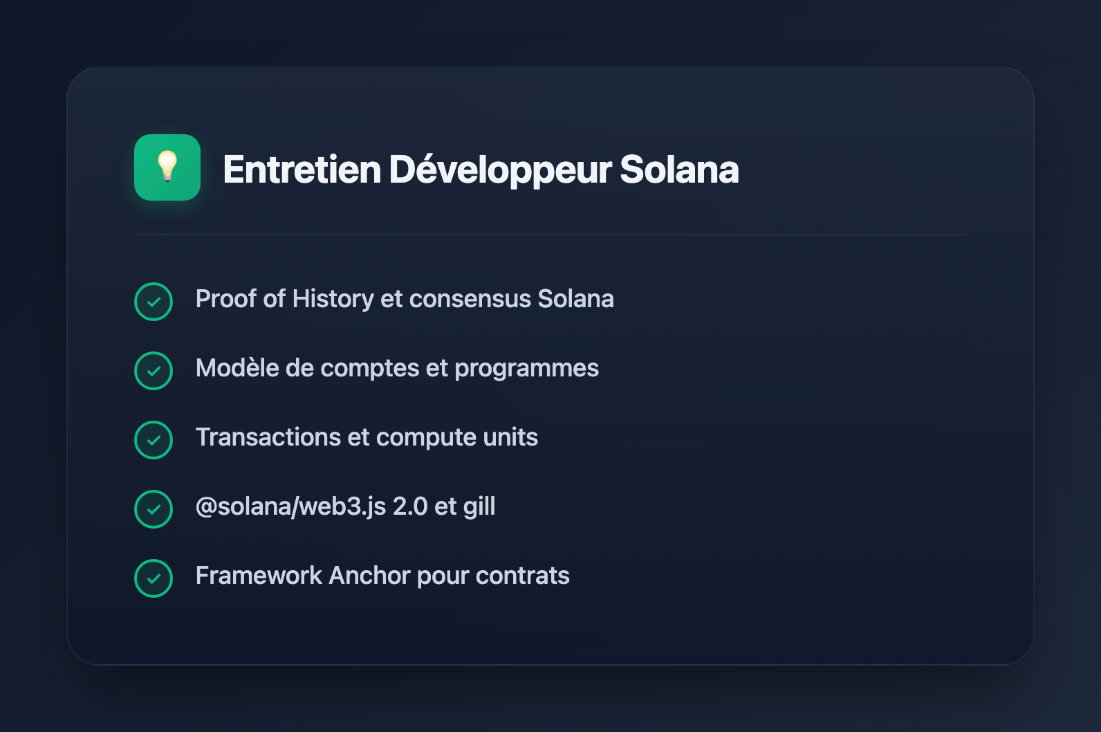 Les 25 Meilleures Questions d'Entretien Développeur Solana (2026) - Key Takeaways