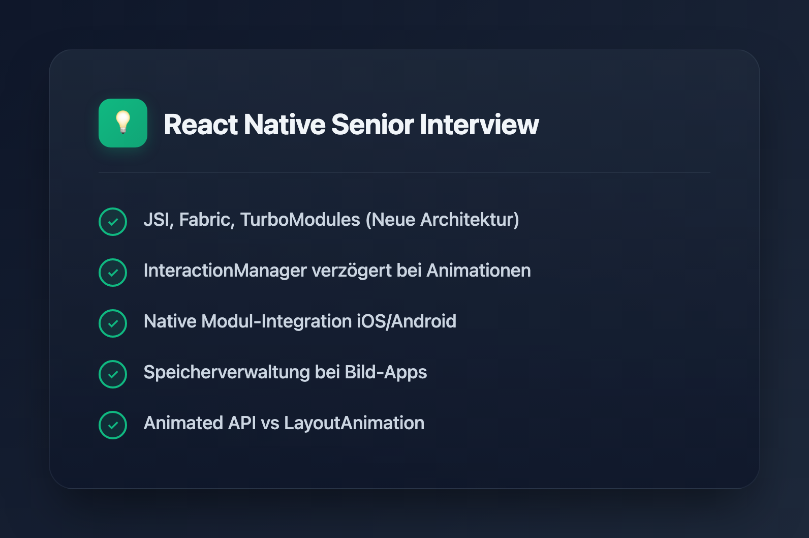 Die 7 wichtigsten Senior React Native Interview-Fragen, die Sie 2026 kennen müssen - Key Takeaways